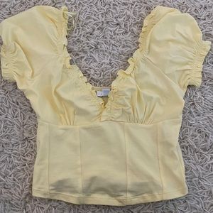 topshop yellow puff sleeve top